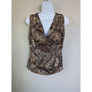 Y2K George Paisley Print Tank Top Sleeveless V-Neck Medium Whimsigoth‎